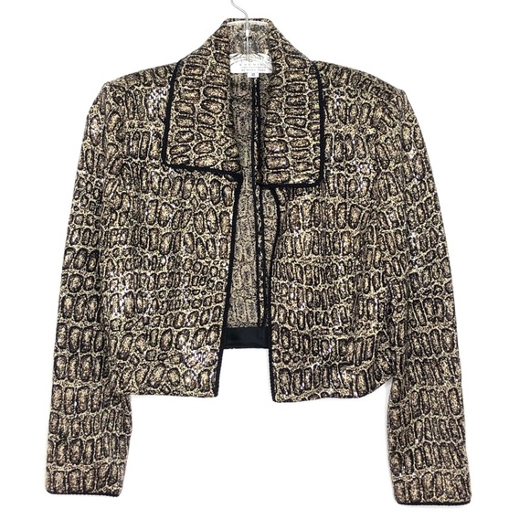 St. John Evening Animal Print Knit Crop Blazer - Picture 6 of 11